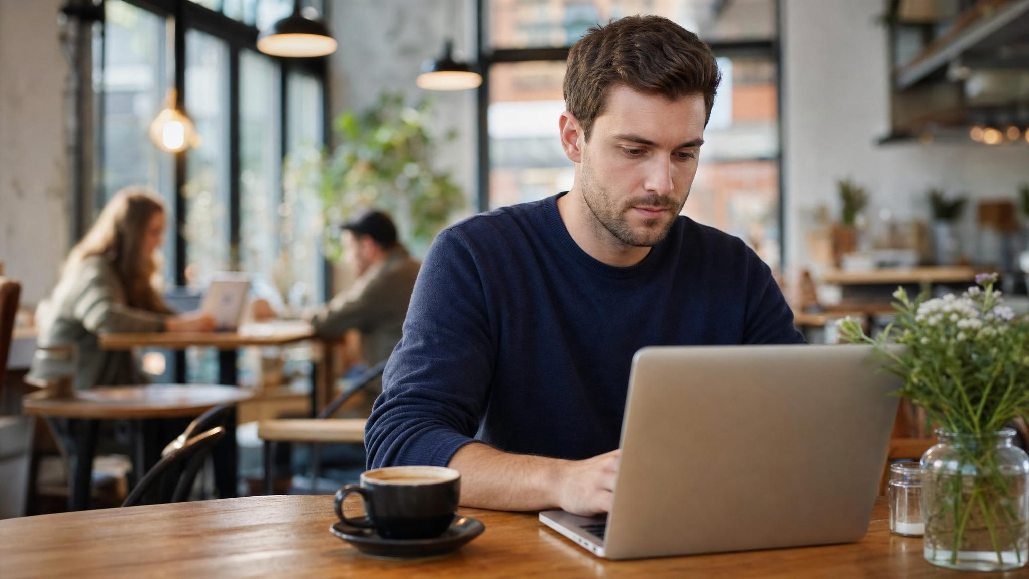 Persona trabajando con portátil en un espacio luminoso y productivo